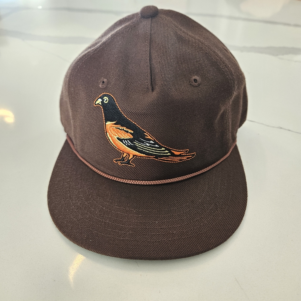 XL Mens Ball Cap Brown Baseball Hat Pigeon Oriole Extra Large Hat Snapback